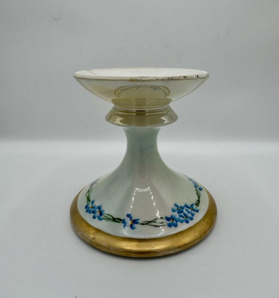 Limoges France Hand-Painted Floral Candlestick with Gold Trim 4.75 Inch