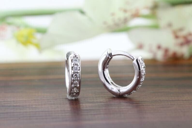 Round Cut Simulated Diamond 14k White Gold Plated Huggie Hoop Earrings for Women