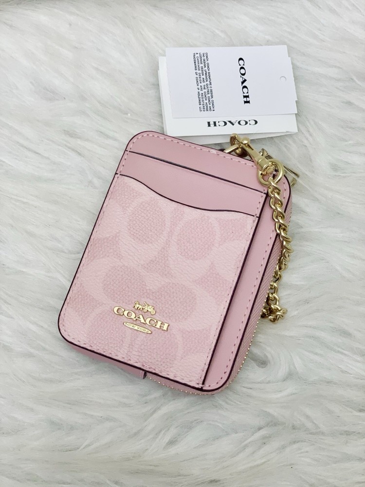 NWT Coach CW883 Powder Pink Signature Zip Card Case
