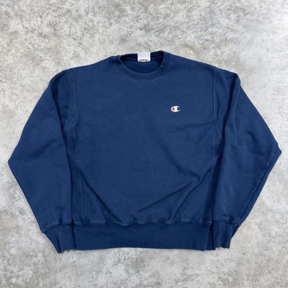 Champion Reverse Weave Sweatshirt Mens Medium Blue Crewneck Embroidered C Logo