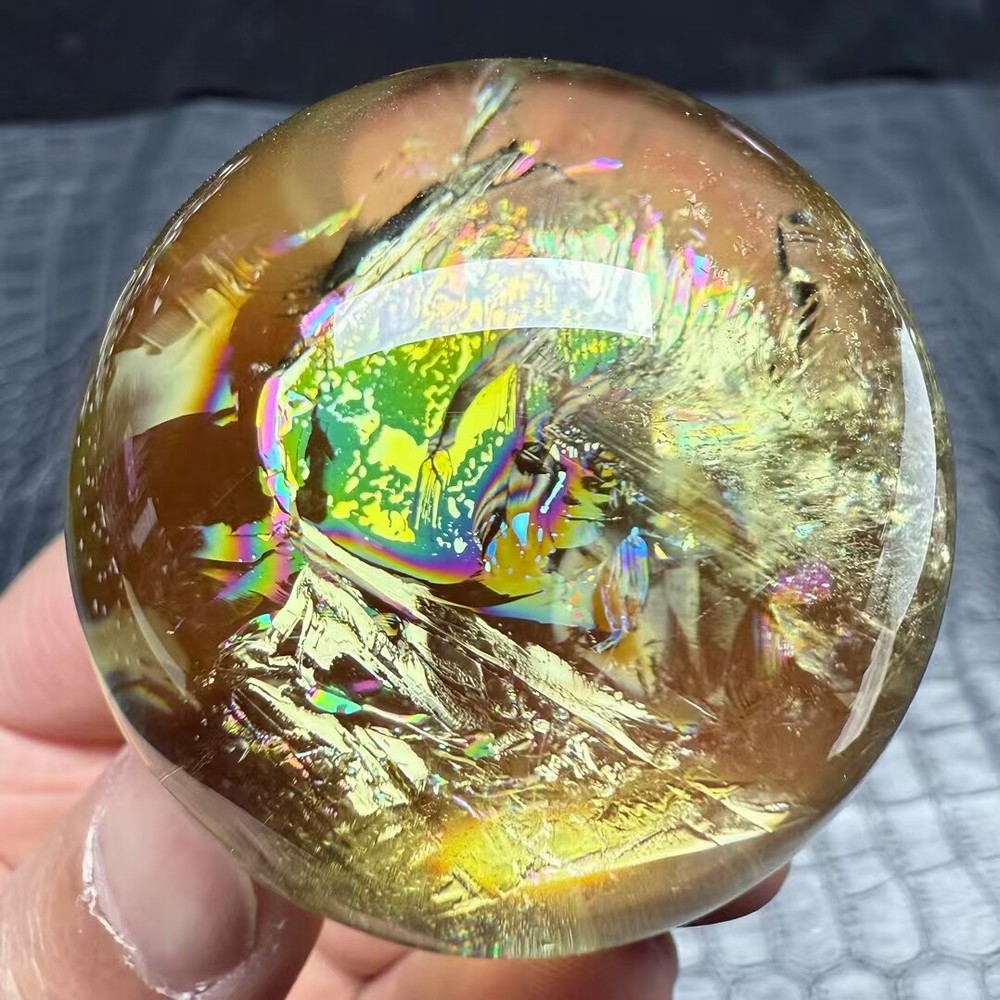 Rarity Natural Rainbow citrine Healing Crystal Ball Quartz Energy Sphere 49mm