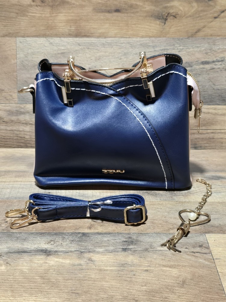 ZZMY Ladies Purse Handbag Blue And Pink Metal Handles Crossbody Strap Charm NEW