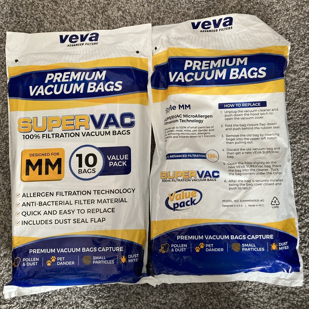 VEVA 10 Pack Premium Vacuum Filter Bags Type MM  Lot of 2 NEW