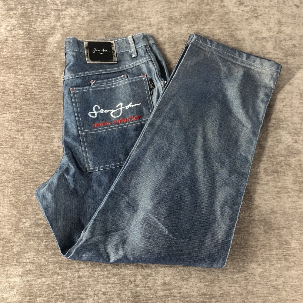 Vintage Sean John Baggy Denim Jeans 34 Pockets Y2K Logo Men's Retro Fit