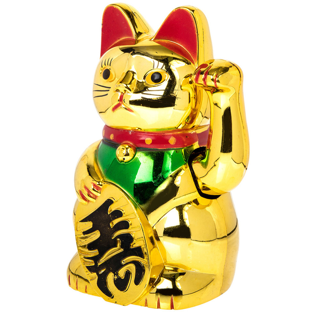 Chinese Good Luck Cat Fish Tank Sculpture Waving Hand Lucky Ornament