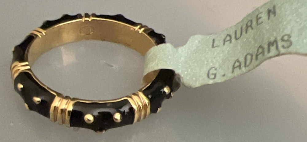 Lauren G Adams LGA Stacking Enamel Ring Black Gold-Tone Size 6 NWT