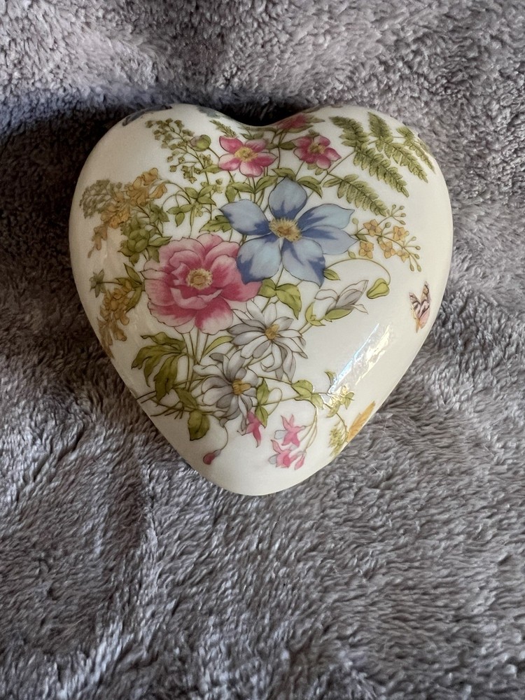 Takahashi Porcelain Heart Shaped Trinket Box Butterfly Flowers San Francisco