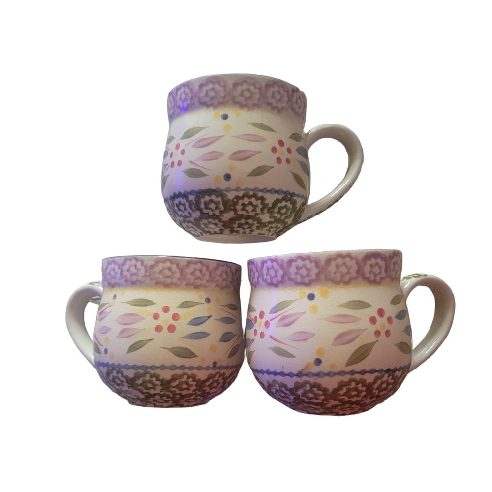 Temptations Old World 12 ounce Beige and Green Mugs Cups by Tara Set of Three