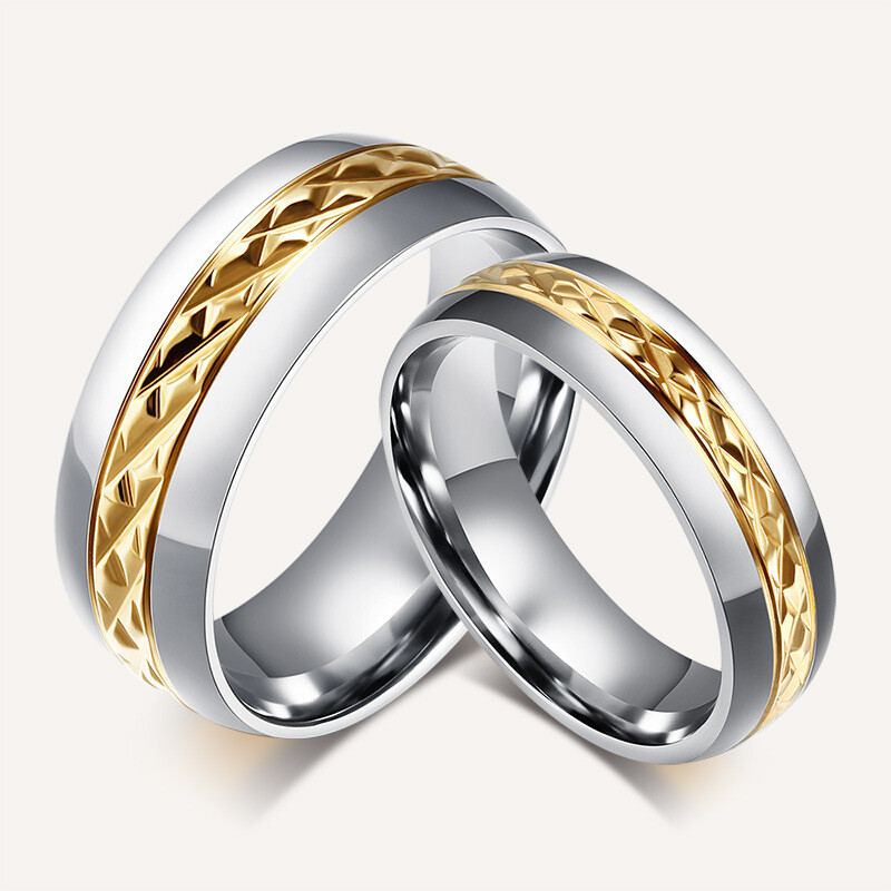 Titanium Steel Plated 18K Gold Couple Ring Wedding Band Fashion Jewelry Size6-12