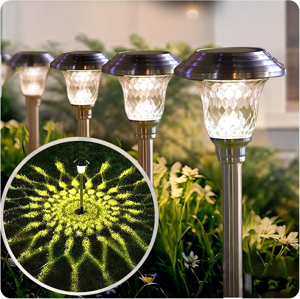 Beau Jardin 4 Pack Solar Pathway Lights Outdoor Stainless Steel Lights Solar Pow