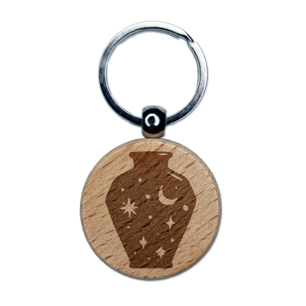 Moon and Stars Engraved Wood Keychain Charm