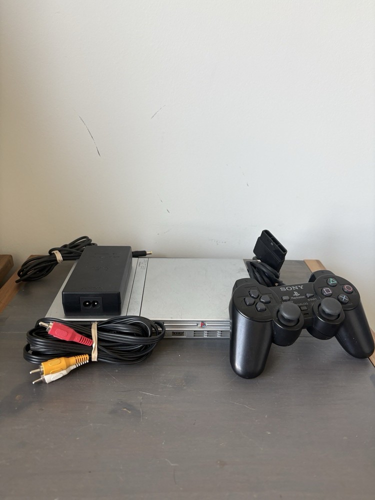 Sony PlayStation 2 PS2 Slim Console SILVER W/ Cords + Controller Tested