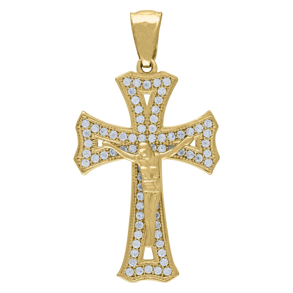 10K Yellow Gold CZ Crucifix Cross Pendant for Men 3.3g
