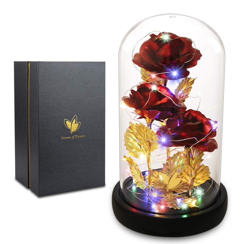 Valentines Day Gift for Wife - Galaxy Flower Rose with 2 Lighting Modes & Colorful LED Base