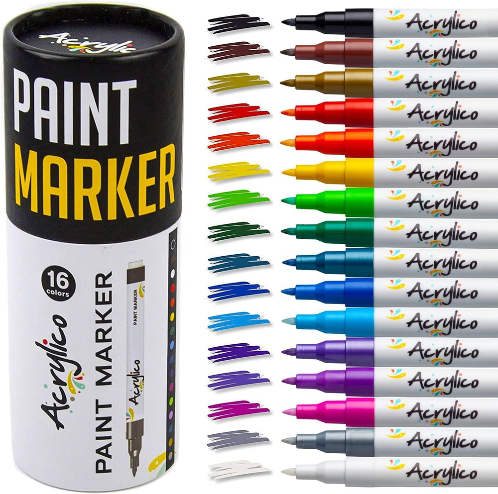 16 Paint Pens Acrylic Markers Paint Markers for Metal-Fabric Paint Pens, Art Sup