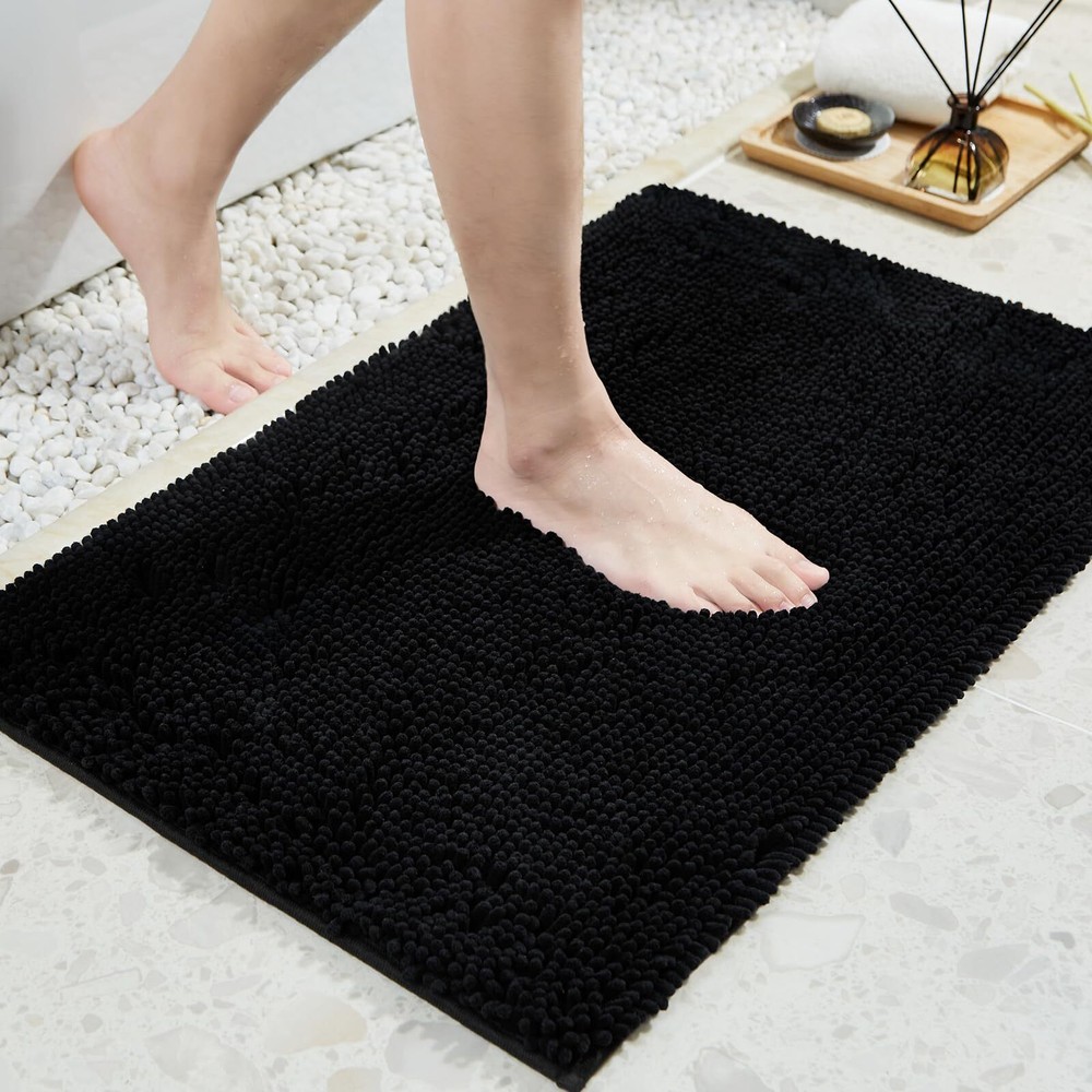 17x24 Non-Slip Chenille Microfiber Bath Mat - Soft Absorbent Bathroom Rug