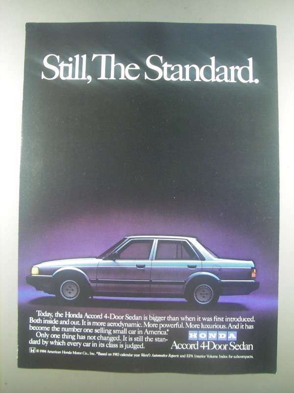 1985 Honda Accord 4-Door Sedan Ad - Still, The Standard