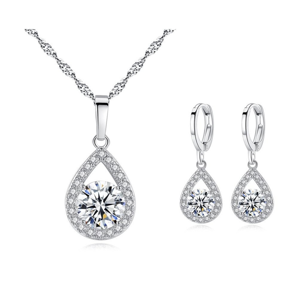 Elegant Zirconia Teardrop Hoop Earrings for Women Wedding Bridesmaid Jewelry Set