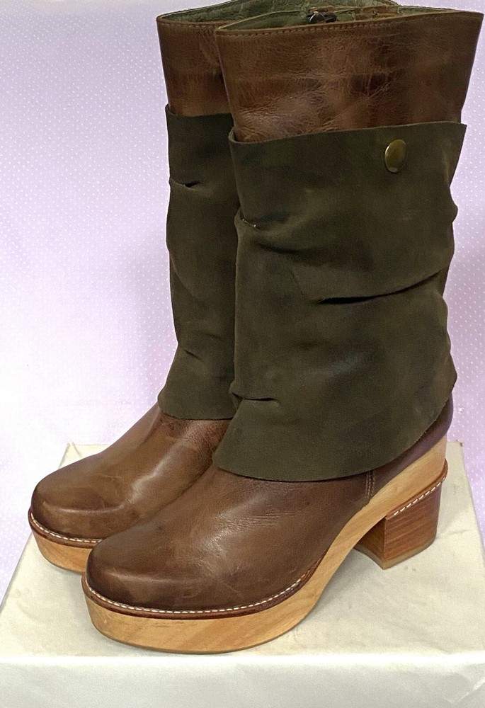 Antelope Leather Wooden Heeled Boots(37)