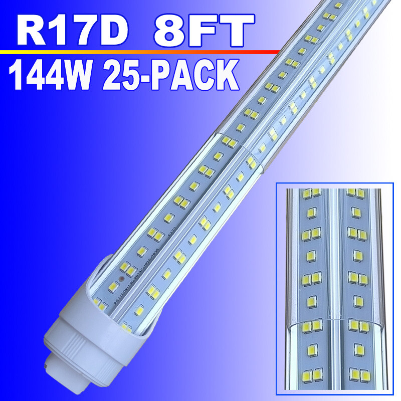 25 Pack R17D HO T8 8Ft Led Tube Light Bulbs 144W 8 FOOT 8' Led Shop Light 6500K