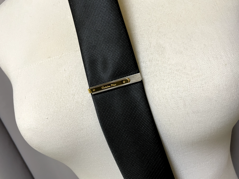 Vintage Dior Logo Tie Pin Bar Antique Model with Case Made in Japan