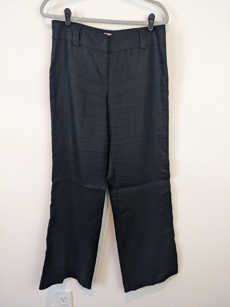 DKNY Black Linen Wide Leg Plazo Pants Size 6 Flat Front