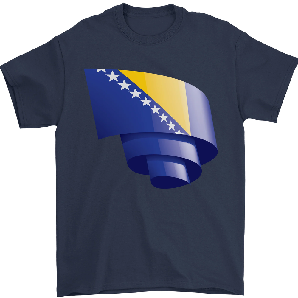 Curled Bosnia and Herzegovina Flag Day Football Mens T-Shirt 100% Cotton