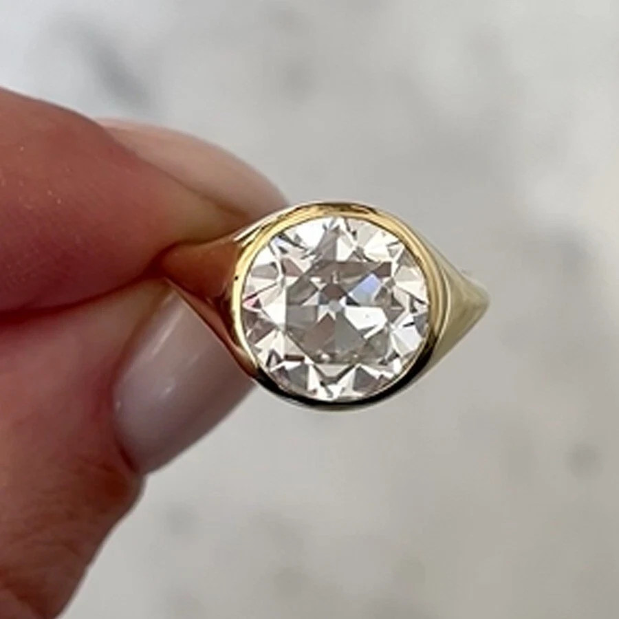 3.75TCW OEC Round Cut Moissanite Bezel Engagement Ring In 14K Yellow Gold Plated