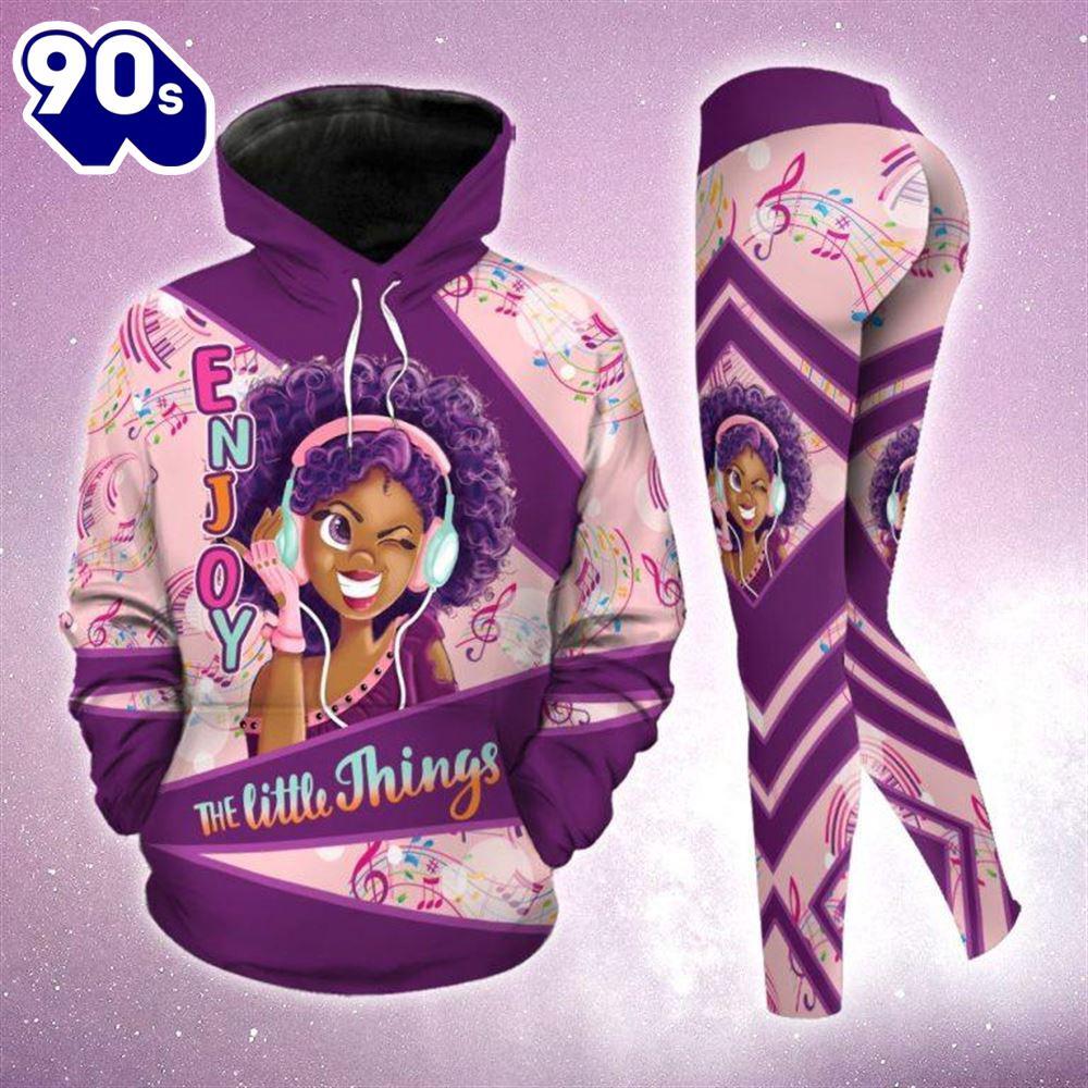 Black Girl Music Enjoy All Over Print Leggings Hoodie Set Outfit For Women Gift