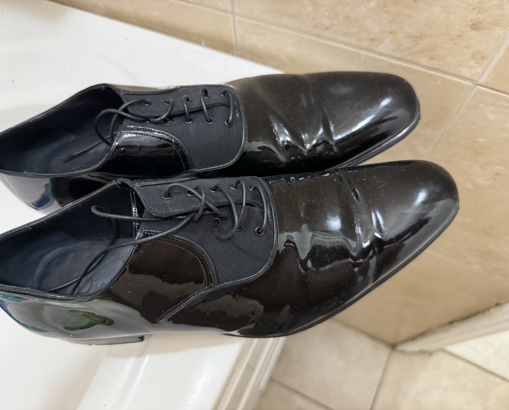 CHRISTIAN DIOR HOMME black patent leather lace classic Tuxedo Dress shoes EU 42$1500 Retail