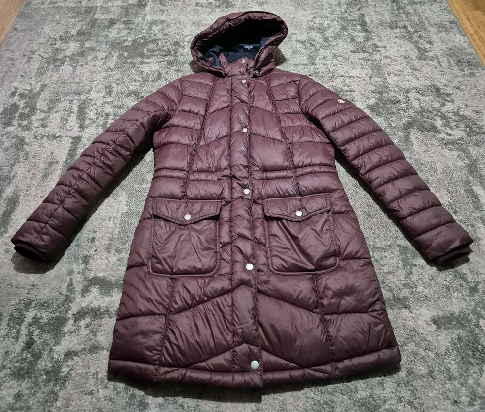 Barbour Hamble Parka Jacket Womens 12 Burgundy Quilted Fibredown (No Fur Trim)
