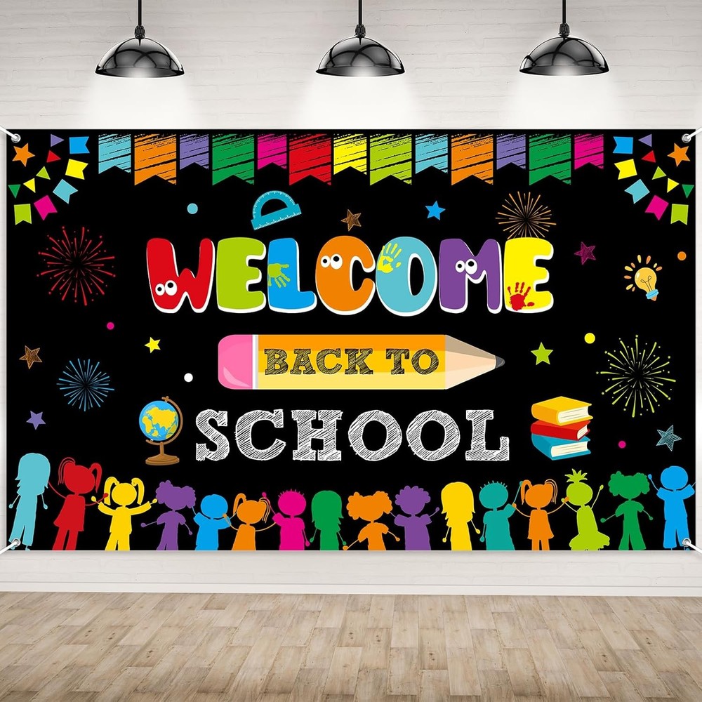 Welcome Back to School Backdrop Banner Decorations, Fabric Bulletin Board Decors-image