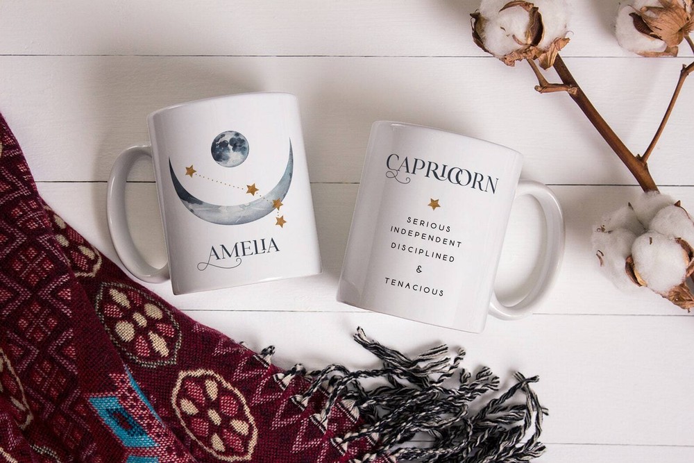 Capricorn Zodiac Sign Ceramic Mug - December January Birthday Gift for Him