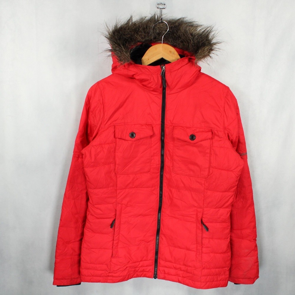 COLUMBIA Womens Parka Jacket Size medium Red Hooded Padded Ski Cold Weather