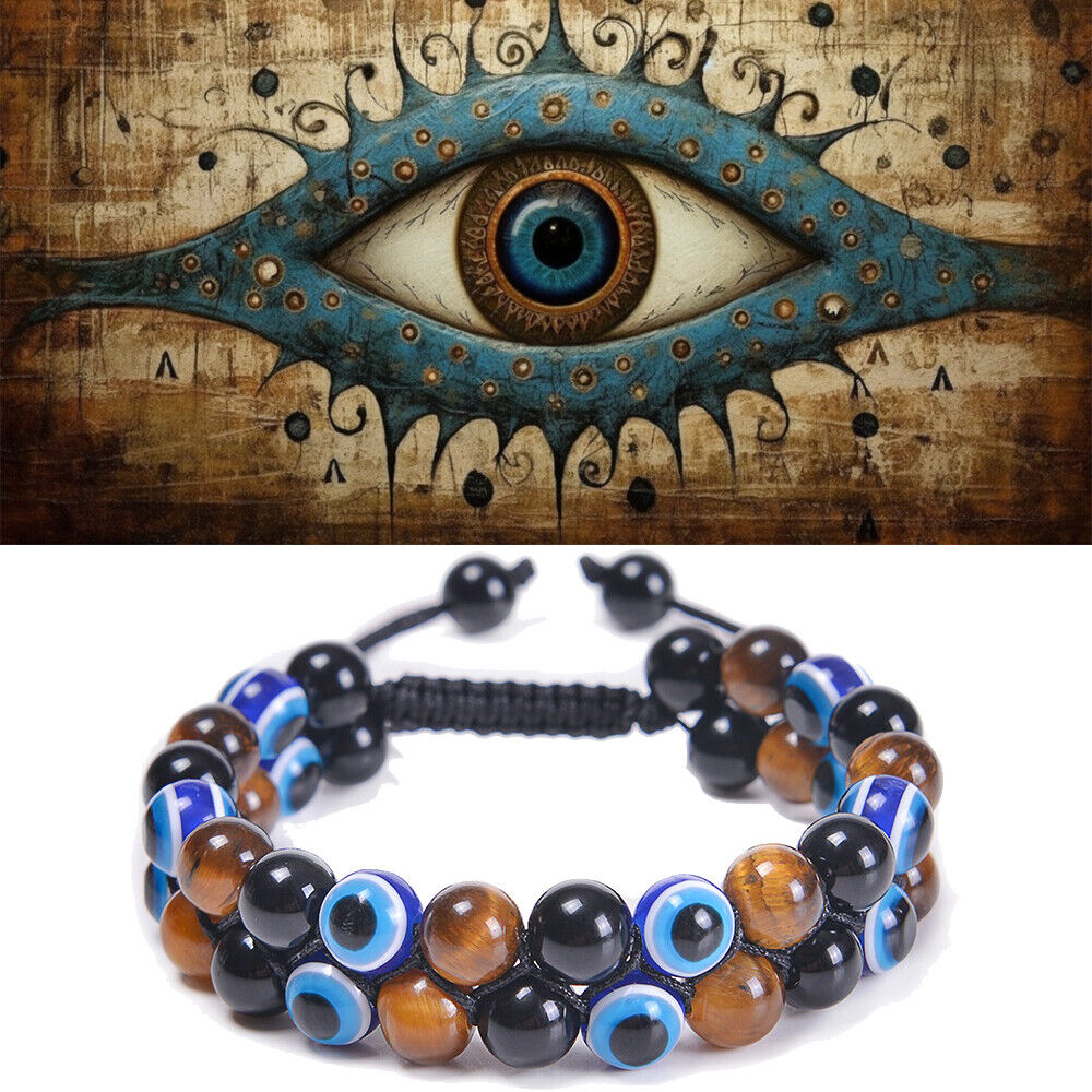 Triple Protection Bracelet Tiger Eye Black Obsidian Men Evil Eye Lucky Bracelets