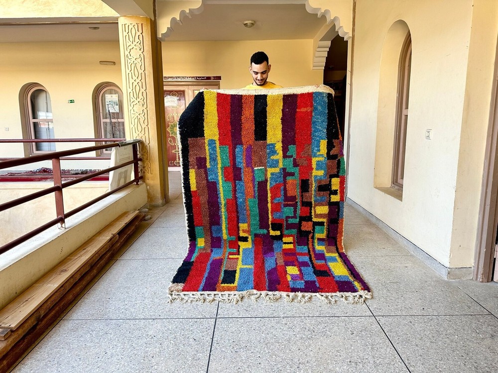Hand Knotted Moroccan Berber Wool Rug Color Multicolor Handmade Area Carpet Rug