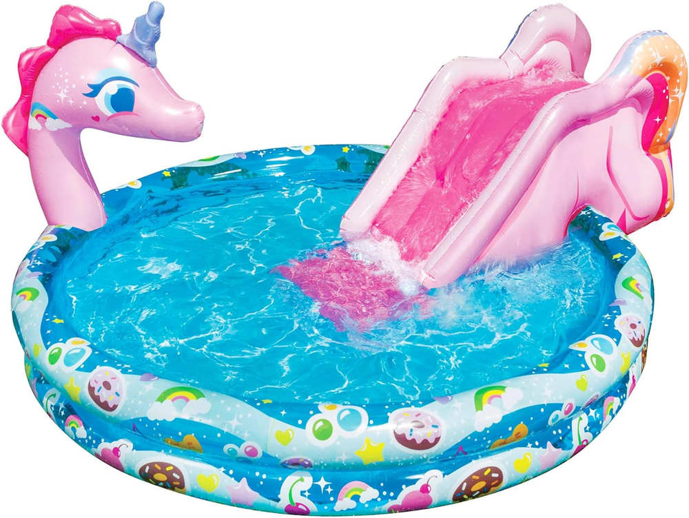 Spray 'N Splash Unicorn Pool, Length: 78 in, Width: 60 in, Height: 32 in, Inflat