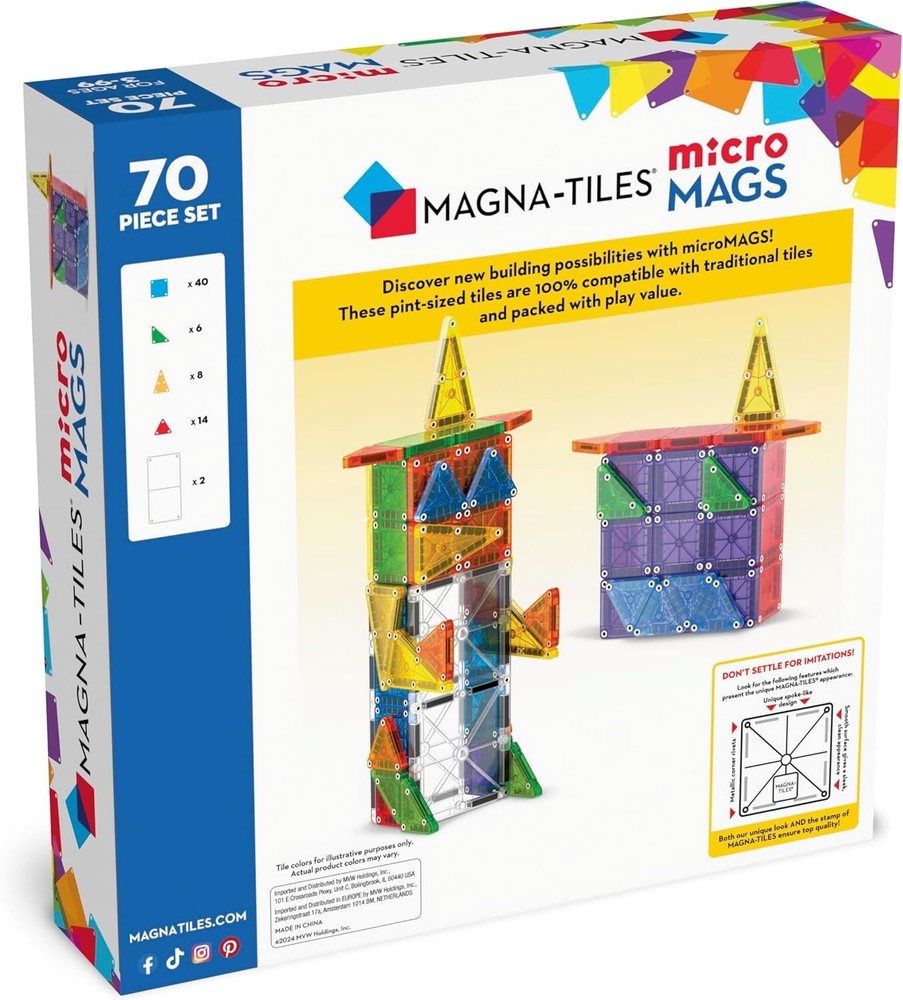 MAGNA-TILES microMAGS 70-Piece Deluxe Magnetic Construction Set, The Original
