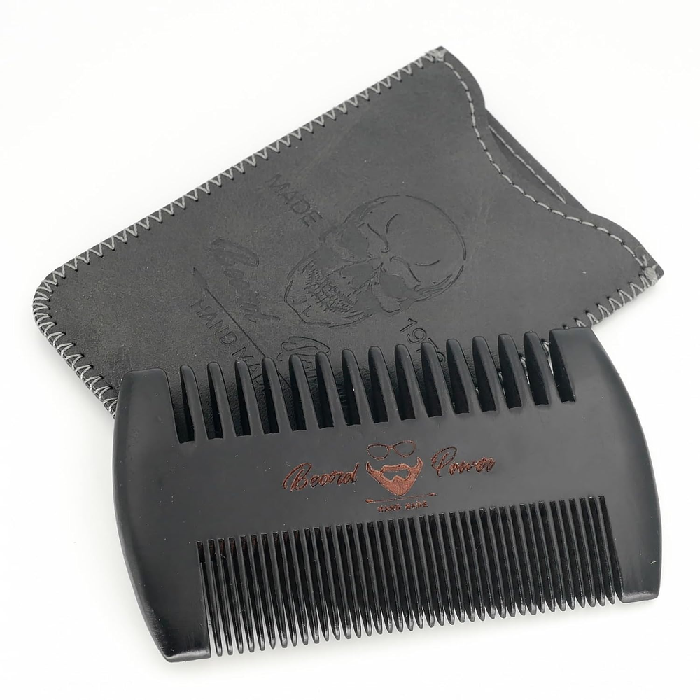 Black Wooden Beard Comb with Case for Men, Men's Wood Pocket Comb for Beards ...