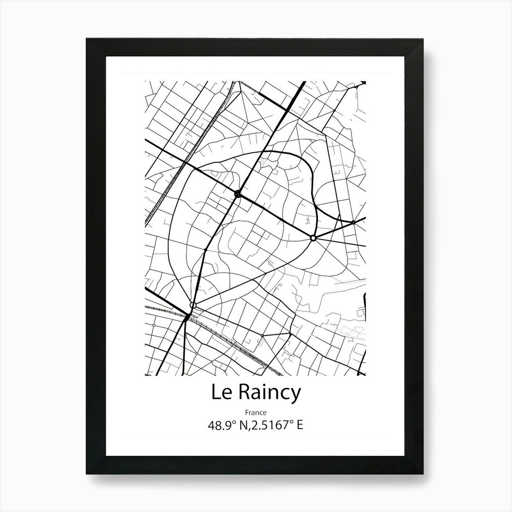 Le Raincy,France Minimalist Map Art Framed Wall Art Poster Canvas Print Picture