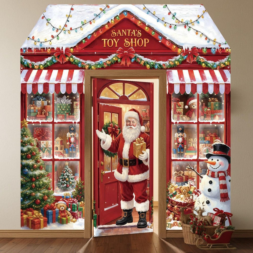 4 Pcs Christmas Santa's Door Decorations Christmas Door Cover Santa Claus Por...