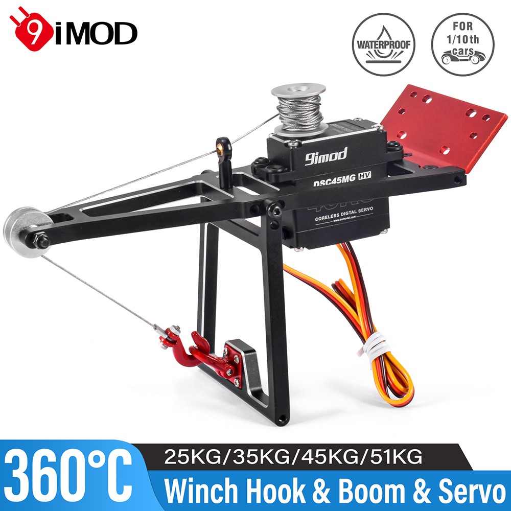 9IMOD 360°C RC Digital Servo Winch Hook & Boom IP67 For 1/10 TRX4 SCX10 RC Car