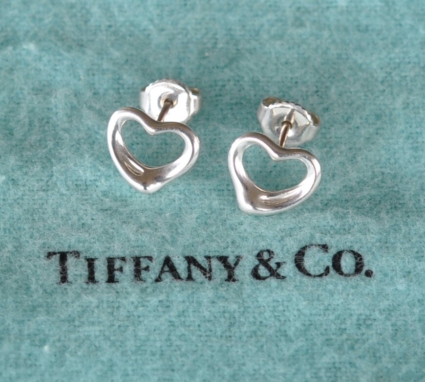 Tiffany & Co Elsa Peretti  Open Heart Earrings Sterling Silver 925