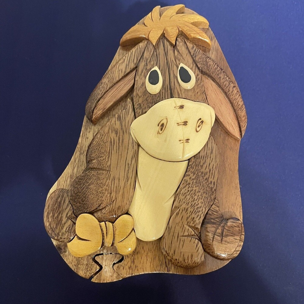 Disney Pooh Eyeore Wooden Puzzle Box Felt Lined Jewelry Keepsake Gift
