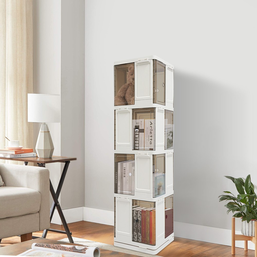 4 Tier Rotating Bookshelf Floor Standing Bookcase Storage Display
