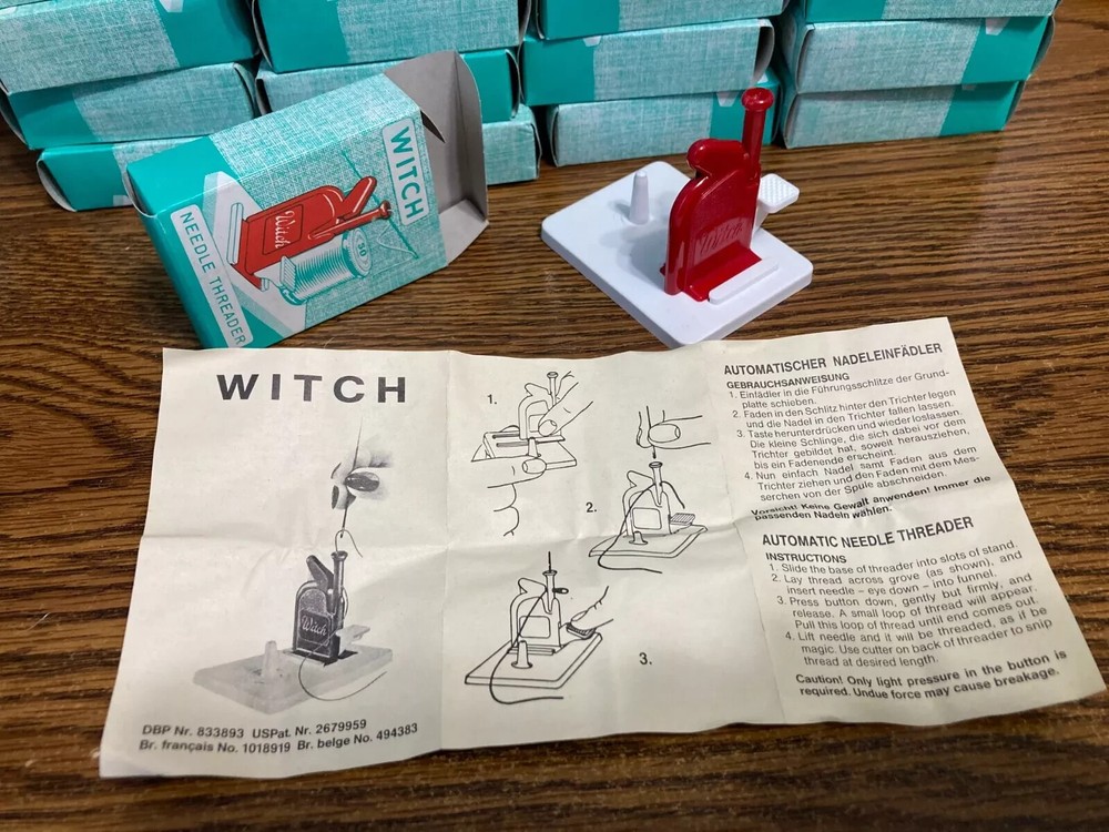 Vintage German Automatic Needle Threader Witch Design with Instructions - NOS