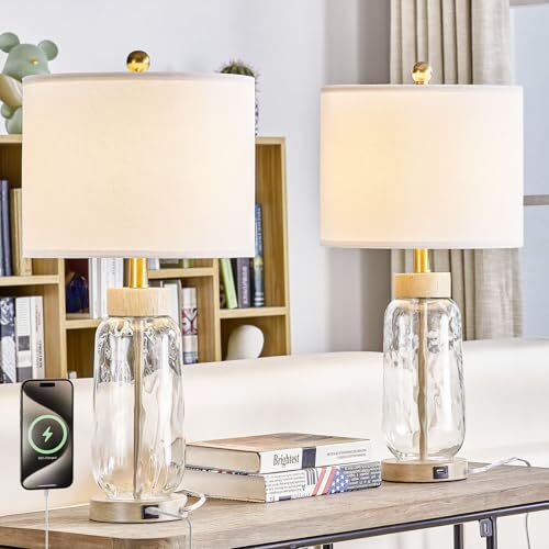 Bedroom Glass Table Lamps Set of 2, 24
