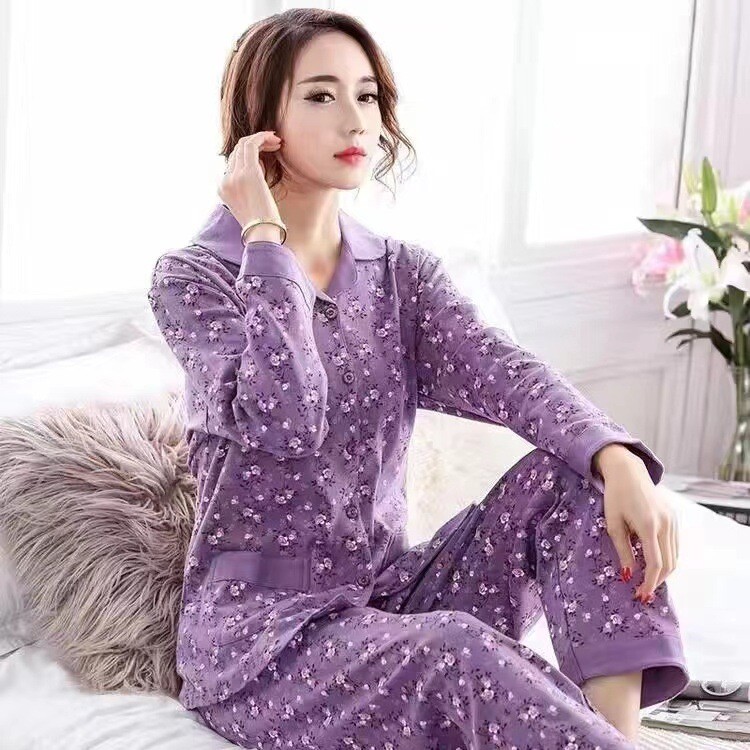 Soft 100% Cotton Women's Long Sleeve Pajama Set with Pockets