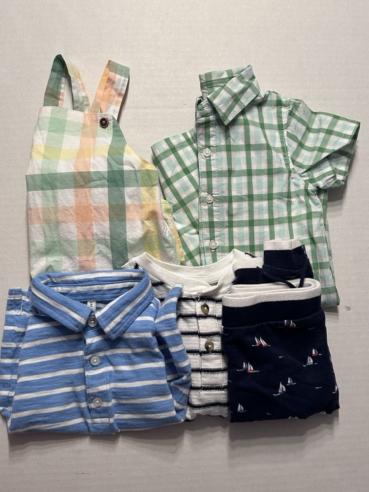 Lot Of 5 Janie And Jack Boys Size 6-12 & 12-18 Months Rompers Tops Pants