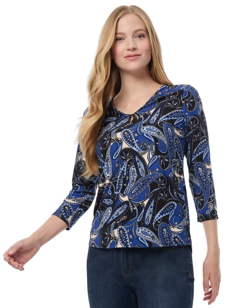 Jones New York Women's Top Sz M Printed Crepe V-Neck Keyhole